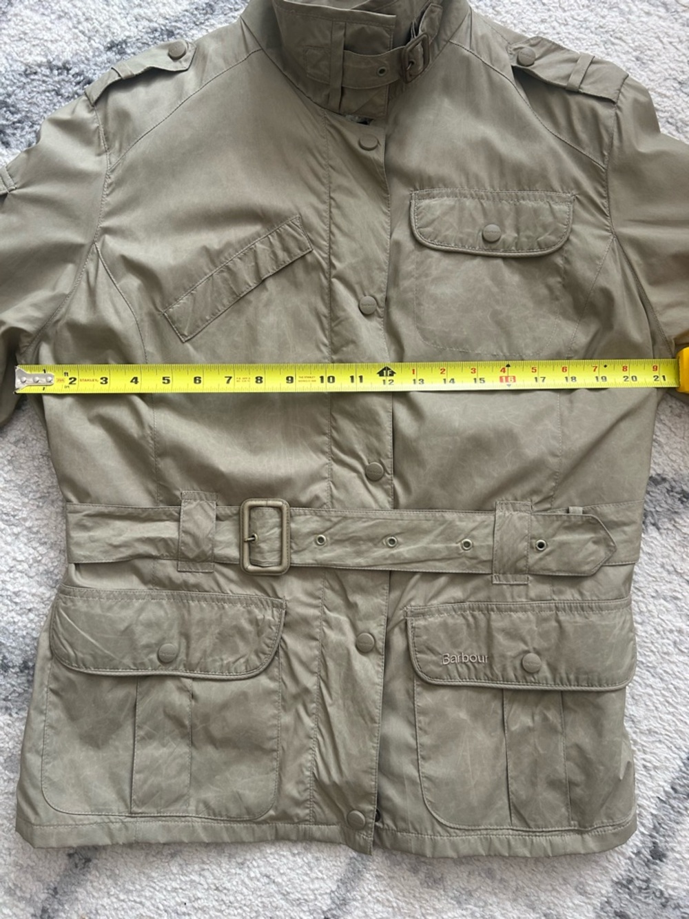 Barbour Belted Utility Jacket Khaki Beige Plaid Lining Size US 14 / UK 18 - Picture 10 of 11